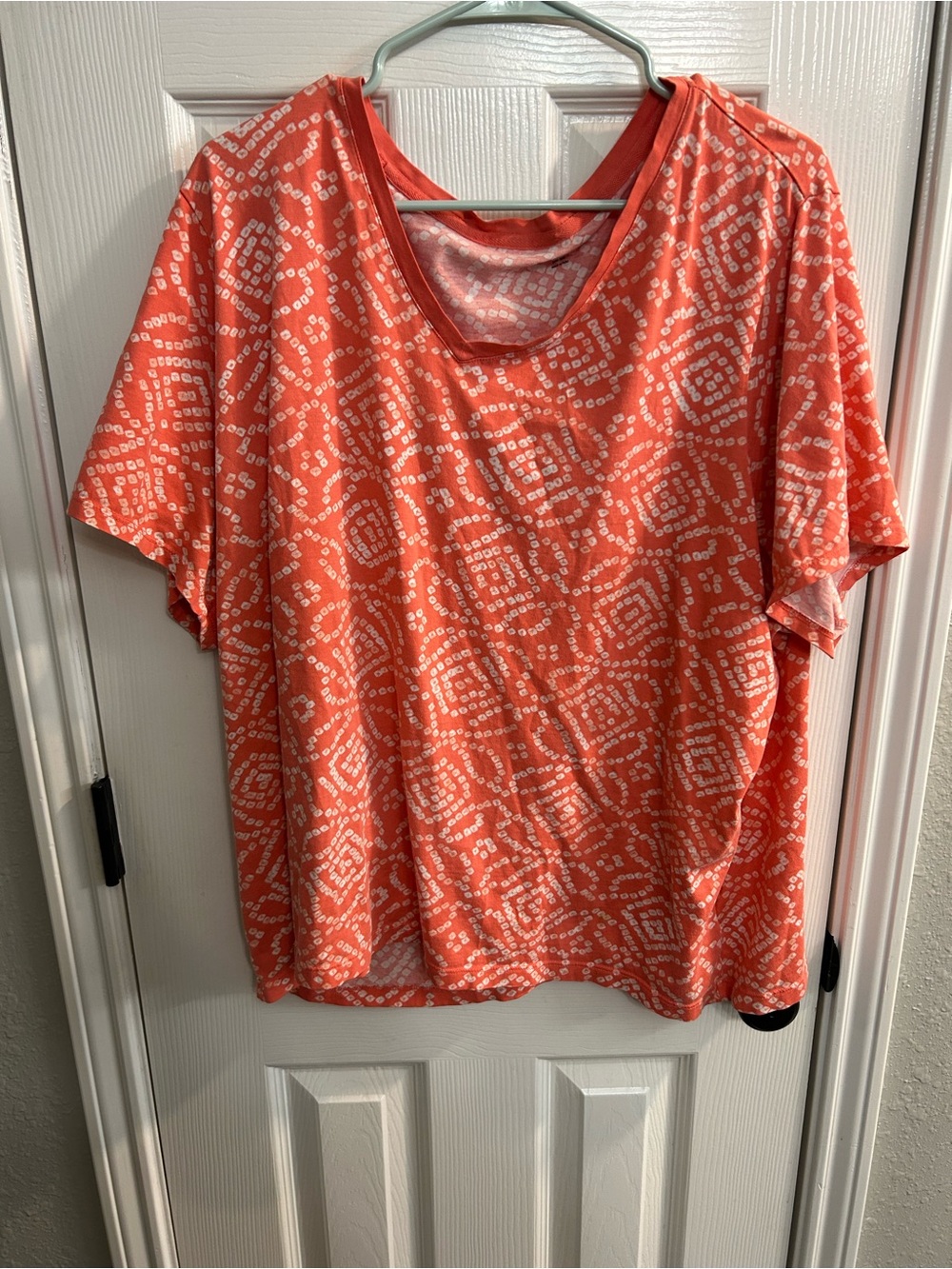 Lands End Knit Top Womens 3X Peach Multi V Neck T Shirt Soft 100% Cotton